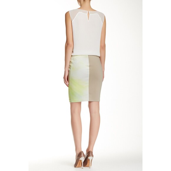 New Womens Designer Tahari Yellow White Tan Skirt Lined Office 10 NWT Ombre Gree